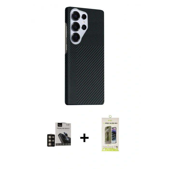 MARSİLYAN™- Galaxy S24 Ultra Kılıf Kozmos Klasik Prime - Siyah Joko Magic 5D Hayalet Cam + PVD Metal Kamera Lens - GD