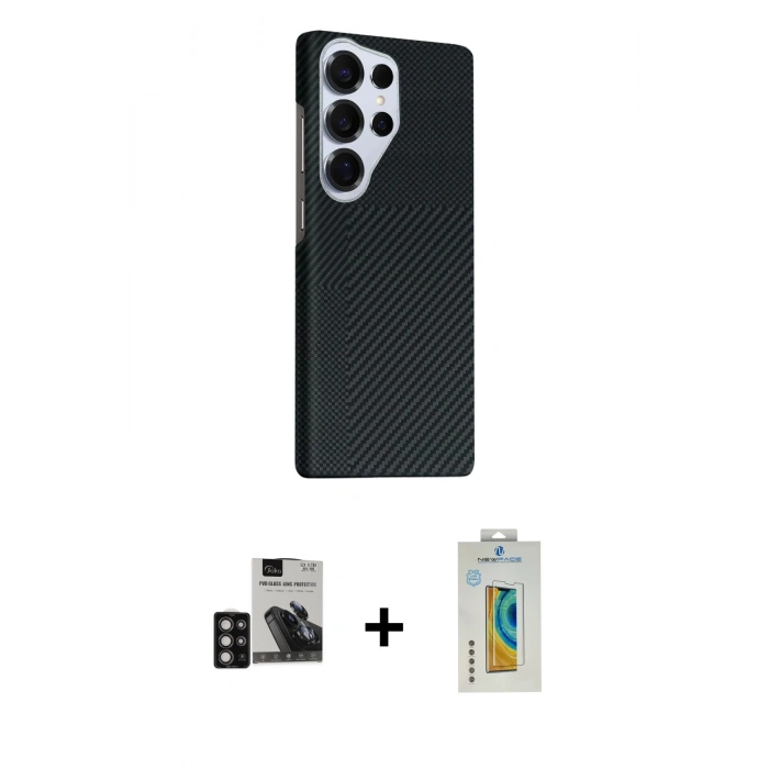 MARSİLYAN™- Galaxy S24 Ultra Kılıf Kozmos Klasik Prime - Siyah Polymer Nano Ekran Koruyucu + PVD Metal Kamera Lens - DNMR