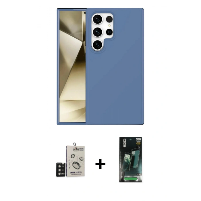 MARSİLYAN™- Galaxy S24 Ultra Kılıf Kozmos Yansıma Özel Seri - Siyah 360 Mat Full Body Arka Koruyucu + Bilvis Titan Kamera Lens - SH