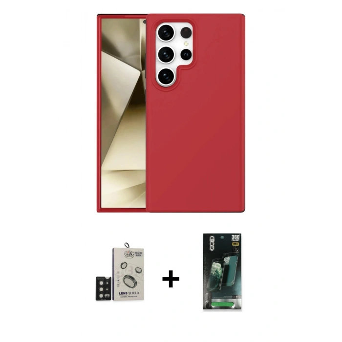 MARSİLYAN™- Galaxy S24 Ultra Kılıf Kozmos Yansıma Özel Seri - Siyah 360 Mat Full Body Arka Koruyucu + Bilvis Titan Kamera Lens - SH