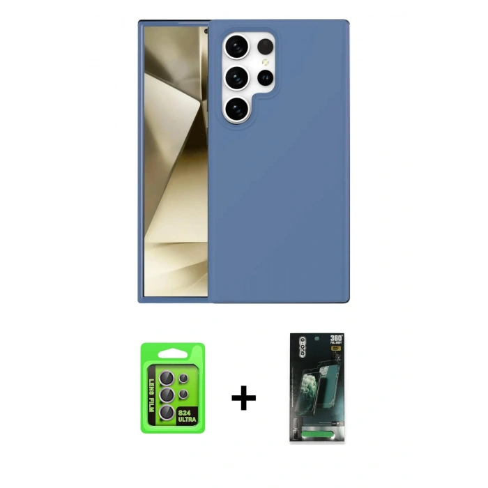 MARSİLYAN™- Galaxy S24 Ultra Kılıf Kozmos Yansıma Özel Seri - Siyah 360 Mat Full Body Arka Koruyucu + Raze Metal Kamera Lens - MR