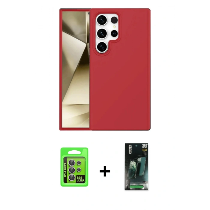 MARSİLYAN™- Galaxy S24 Ultra Kılıf Kozmos Yansıma Özel Seri - Siyah 360 Mat Full Body Arka Koruyucu + Raze Metal Kamera Lens - MR