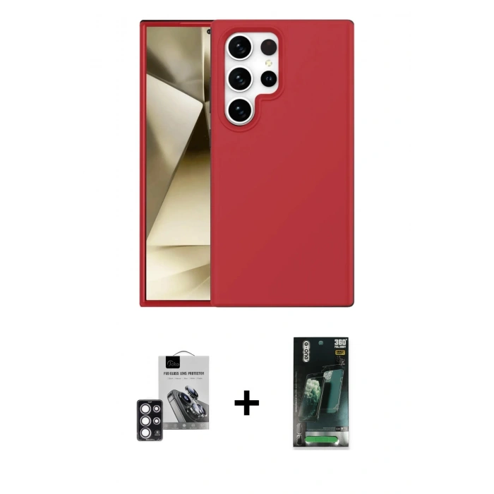 MARSİLYAN™- Galaxy S24 Ultra Kılıf Kozmos Yansıma Özel Seri - Siyah 360 Mat Full Body Arka Koruyucu + PVD Metal Kamera Lens - PE