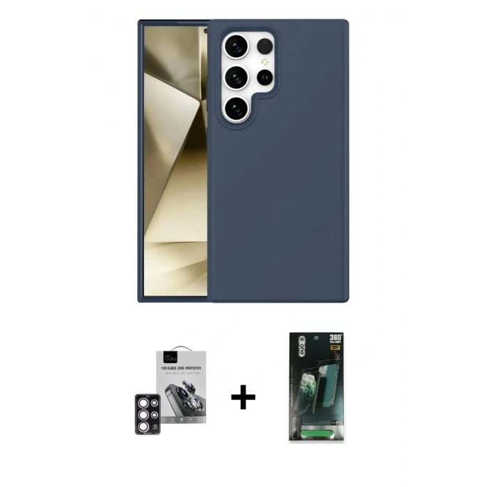 MARSİLYAN™- Galaxy S24 Ultra Kılıf Kozmos Yansıma Özel Seri - Siyah 360 Mat Full Body Arka Koruyucu + PVD Metal Kamera Lens - PE