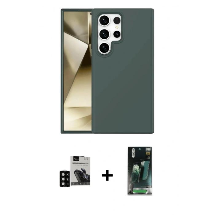 MARSİLYAN™- Galaxy S24 Ultra Kılıf Kozmos Yansıma Özel Seri - Siyah 360 Mat Full Body Arka Koruyucu + PVD Metal Kamera Lens - SH