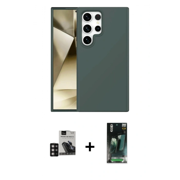 MARSİLYAN™- Galaxy S24 Ultra Kılıf Kozmos Yansıma Özel Seri - Siyah 360 Mat Full Body Arka Koruyucu + PVD Metal Kamera Lens - DNMR