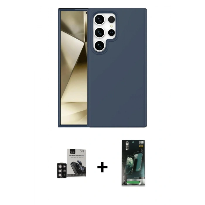MARSİLYAN™- Galaxy S24 Ultra Kılıf Kozmos Yansıma Özel Seri - Siyah 360 Mat Full Body Arka Koruyucu + PVD Metal Kamera Lens - DNMR