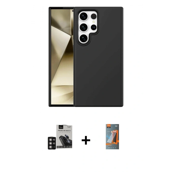 MARSİLYAN™- Galaxy S24 Ultra Kılıf Kozmos Yansıma Özel Seri - Siyah AutoKit 5in1 Fiber Hayalet Polymer Nano Ekran Koruyucu + PVD Metal Kamera Lens - DNMR