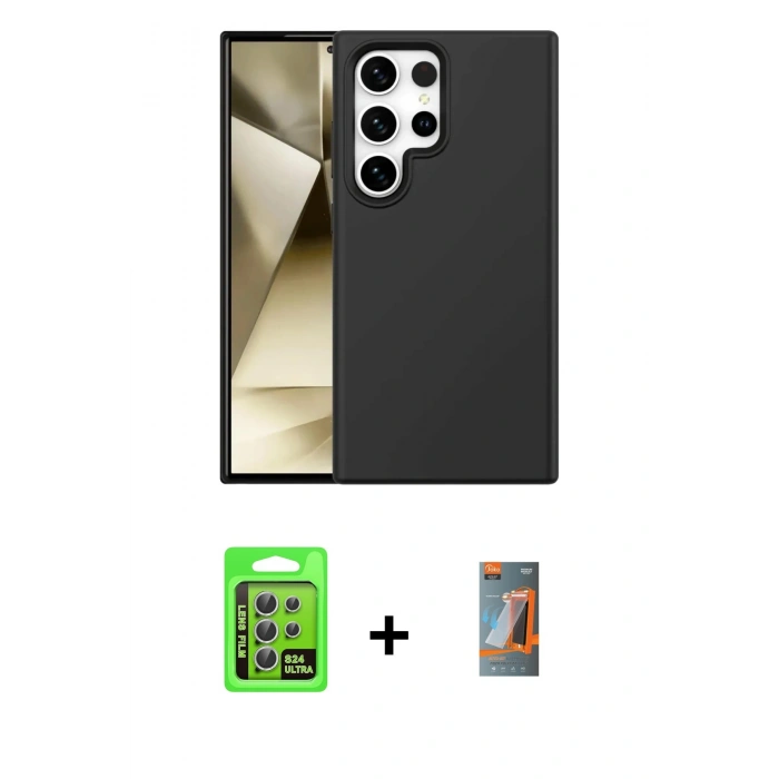 MARSİLYAN™- Galaxy S24 Ultra Kılıf Kozmos Yansıma Özel Seri - Siyah AutoKit 5in1 Fiber Hayalet Polymer Nano Ekran Koruyucu + Raze Metal Kamera Lens - GS