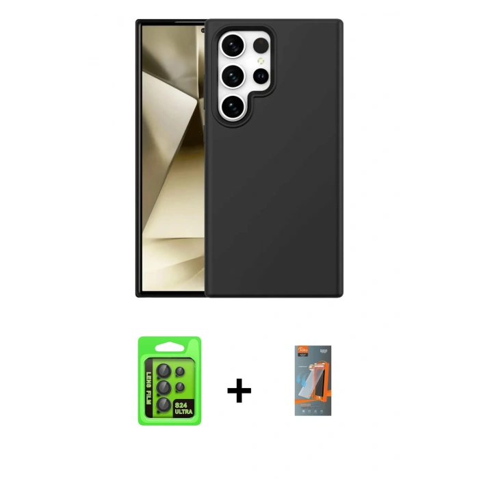 MARSİLYAN™- Galaxy S24 Ultra Kılıf Kozmos Yansıma Özel Seri - Siyah AutoKit 5in1 Fiber Hayalet Polymer Nano Ekran Koruyucu + Raze Metal Kamera Lens - SH