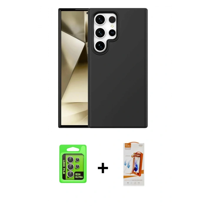 MARSİLYAN™- Galaxy S24 Ultra Kılıf Kozmos Yansıma Özel Seri - Siyah AutoKit 5in1 Fiber Polymer Nano Ekran Koruyucu + Raze Metal Kamera Lens - MR