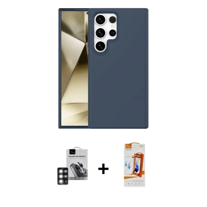 MARSİLYAN™- Galaxy S24 Ultra Kılıf Kozmos Yansıma Özel Seri - Siyah AutoKit 5in1 Fiber Polymer Nano Ekran Koruyucu + PVD Metal Kamera Lens - PE