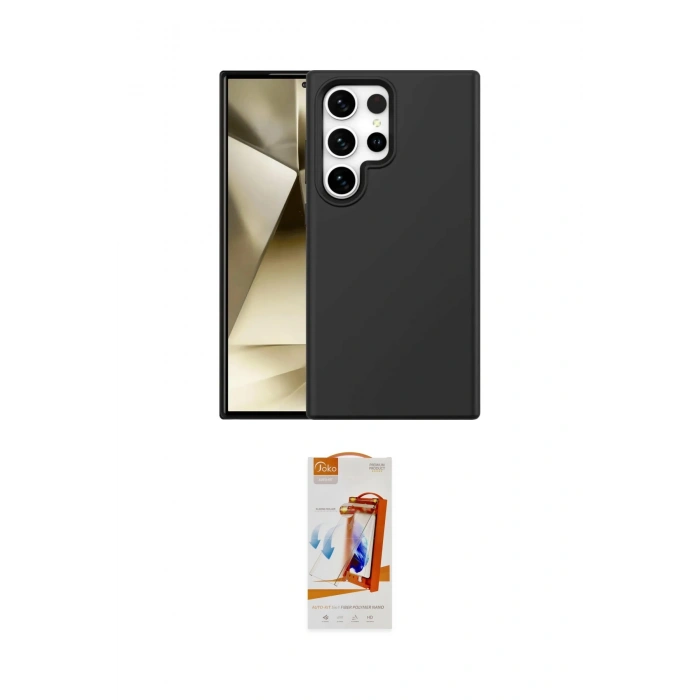 MARSİLYAN™- Galaxy S24 Ultra Kılıf Kozmos Yansıma Özel Seri - Siyah AutoKit 5in1 Fiber Polymer Nano Ekran Koruyucu