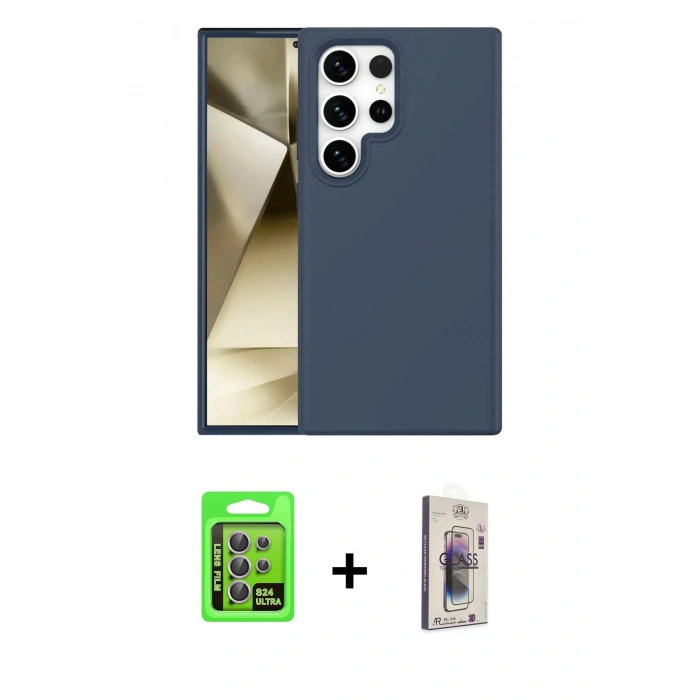 MARSİLYAN™- Galaxy S24 Ultra Kılıf Kozmos Yansıma Özel Seri - Siyah Bilvis 3D Cam Ekran Koruyucu + Raze Metal Kamera Lens - MR