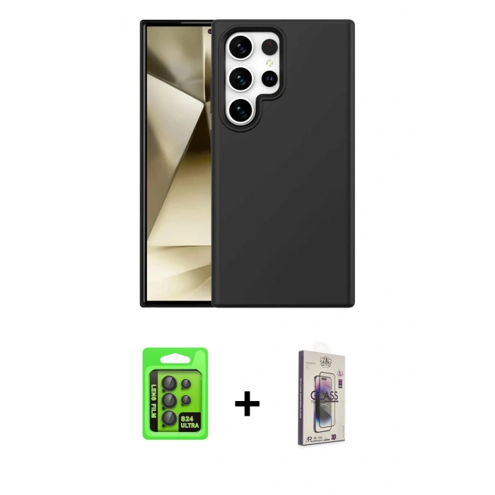 MARSİLYAN™- Galaxy S24 Ultra Kılıf Kozmos Yansıma Özel Seri - Siyah Bilvis 3D Cam Ekran Koruyucu + Raze Metal Kamera Lens - SH