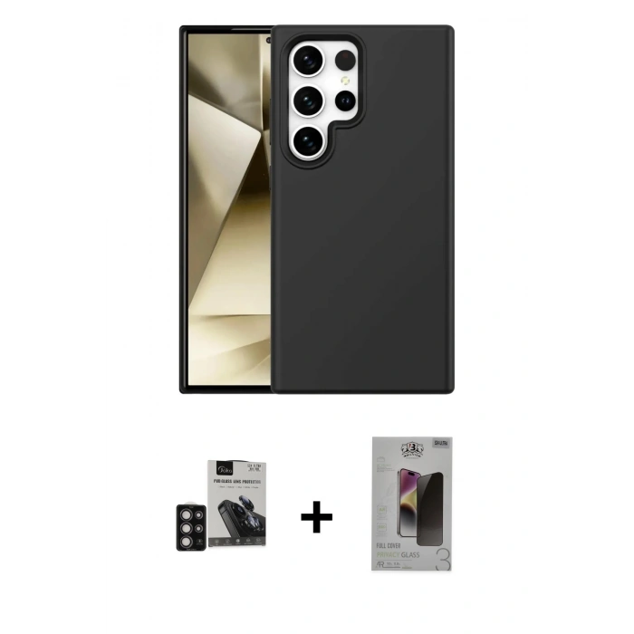 MARSİLYAN™- Galaxy S24 Ultra Kılıf Kozmos Yansıma Özel Seri - Siyah Bilvis Hayalet Cam Ekran Koruyucu + PVD Metal Kamera Lens - DNMR