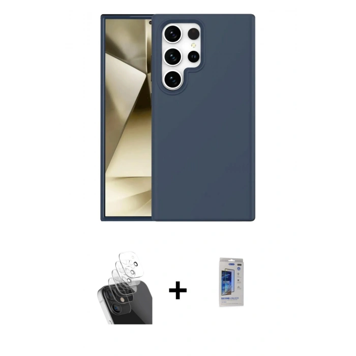 MARSİLYAN™- Galaxy S24 Ultra Kılıf Kozmos Yansıma Özel Seri - Siyah Durable Full Glue Curved Hayalet Cam + Kamera Lens Koruma Cam - SF