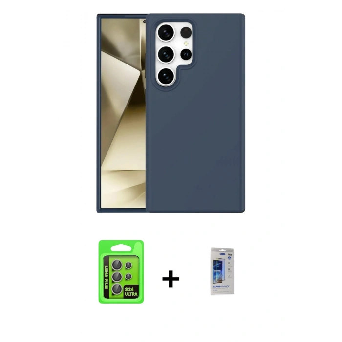 MARSİLYAN™- Galaxy S24 Ultra Kılıf Kozmos Yansıma Özel Seri - Siyah Durable Full Glue Curved Hayalet Cam + Raze Metal Kamera Lens - GI