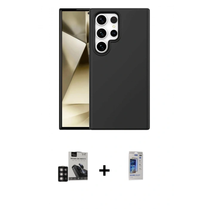 MARSİLYAN™- Galaxy S24 Ultra Kılıf Kozmos Yansıma Özel Seri - Siyah Durable Full Glue Curved Hayalet Cam + PVD Metal Kamera Lens - DNMR