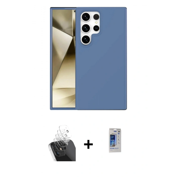MARSİLYAN™- Galaxy S24 Ultra Kılıf Kozmos Yansıma Özel Seri - Siyah Durable Full Glue Curved Hayalet Cam + Kamera Lens Koruma Cam - SF