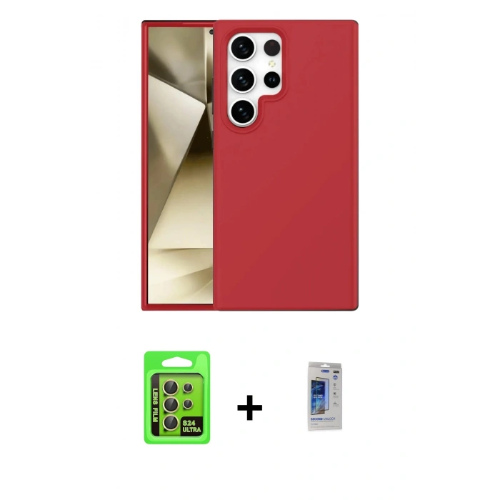 MARSİLYAN™- Galaxy S24 Ultra Kılıf Kozmos Yansıma Özel Seri - Siyah Durable Full Glue Curved Hayalet Cam + Raze Metal Kamera Lens - SI