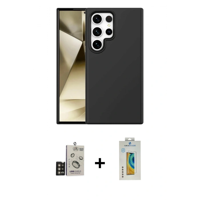 MARSİLYAN™- Galaxy S24 Ultra Kılıf Kozmos Yansıma Özel Seri - Siyah Polymer Nano Ekran Koruyucu + Bilvis Titan Kamera Lens - GD