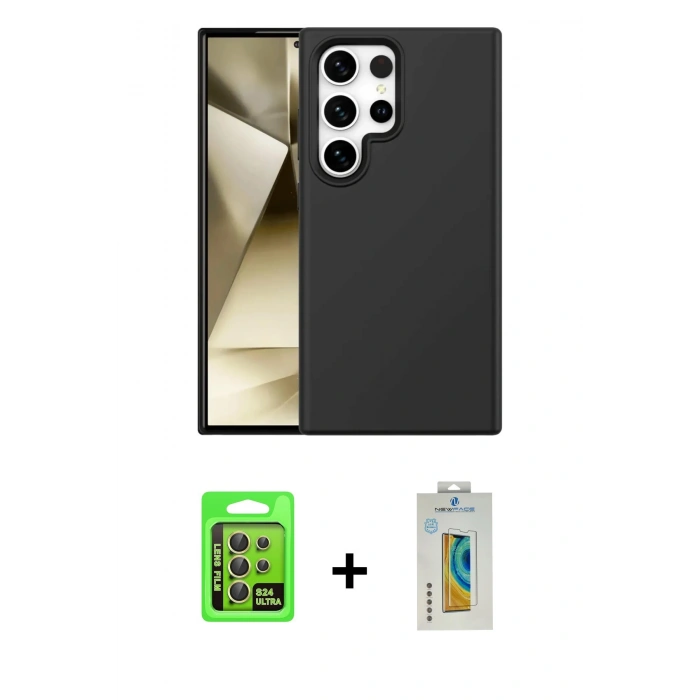 MARSİLYAN™- Galaxy S24 Ultra Kılıf Kozmos Yansıma Özel Seri - Siyah Polymer Nano Ekran Koruyucu + Raze Metal Kamera Lens - SI