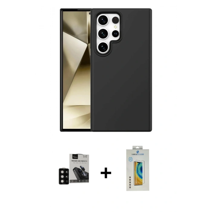 MARSİLYAN™- Galaxy S24 Ultra Kılıf Kozmos Yansıma Özel Seri - Siyah Polymer Nano Ekran Koruyucu + PVD Metal Kamera Lens - SH