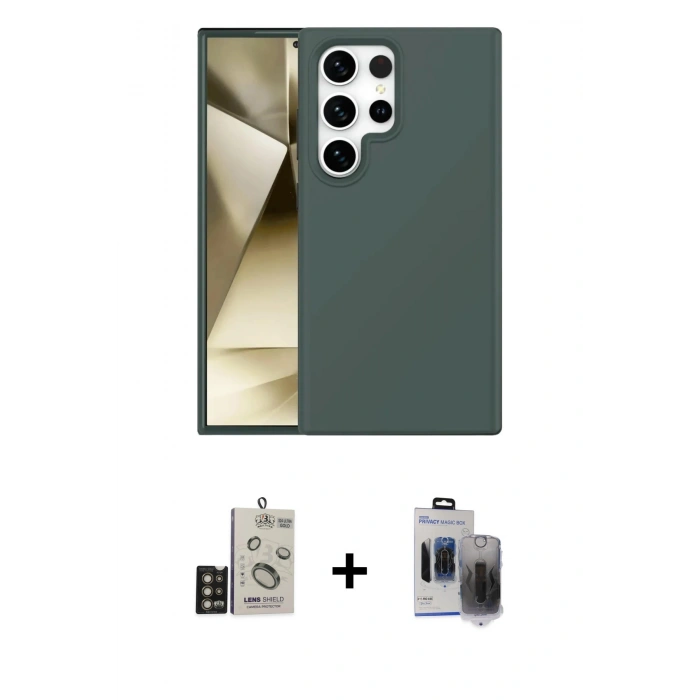 MARSİLYAN™- Galaxy S24 Ultra Kılıf Kozmos Yansıma Özel Seri - Siyah Vanessa Magic Hayalet Cam + Bilvis Titan Kamera Lens - GD