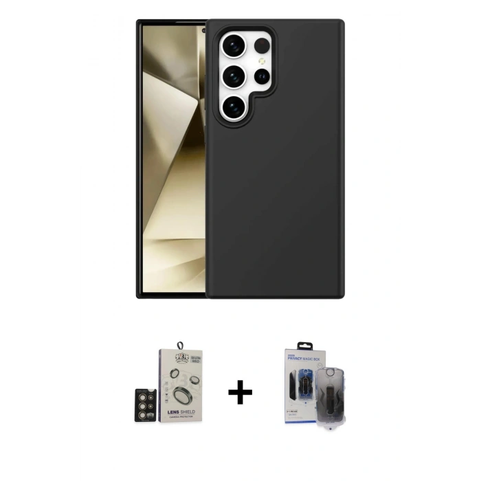 MARSİLYAN™- Galaxy S24 Ultra Kılıf Kozmos Yansıma Özel Seri - Siyah Vanessa Magic Hayalet Cam + Bilvis Titan Kamera Lens - GD