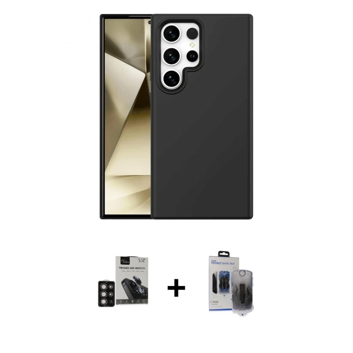 MARSİLYAN™- Galaxy S24 Ultra Kılıf Kozmos Yansıma Özel Seri - Siyah Vanessa Magic Hayalet Cam + PVD Metal Kamera Lens - DNMR