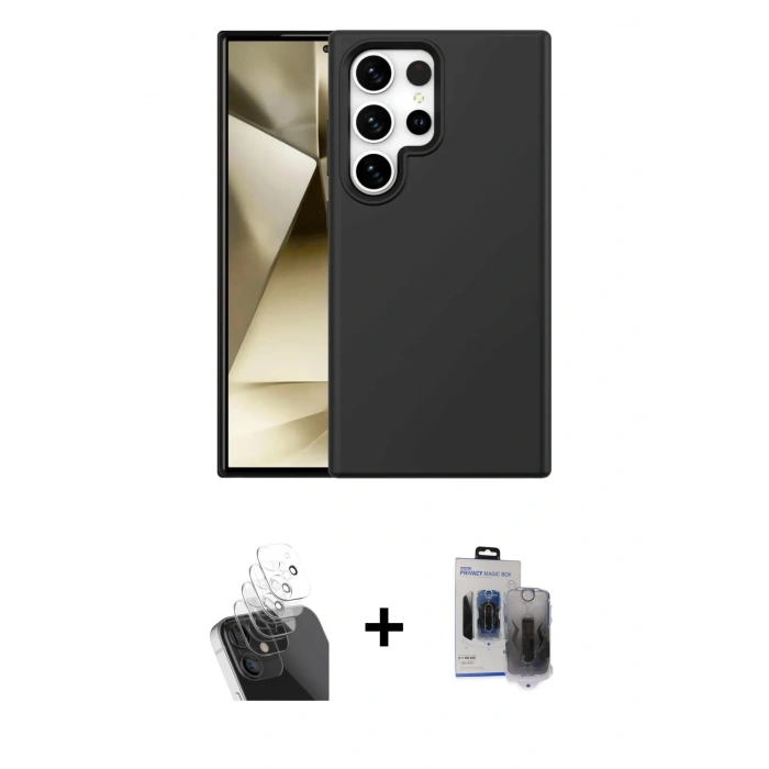 MARSİLYAN™- Galaxy S24 Ultra Kılıf Kozmos Yansıma Özel Seri - Siyah Vanessa Magic Hayalet Cam + Kamera Lens Koruma Cam - SF