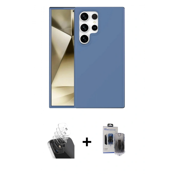 MARSİLYAN™- Galaxy S24 Ultra Kılıf Kozmos Yansıma Özel Seri - Siyah Vanessa Magic Hayalet Cam + Kamera Lens Koruma Cam - SF