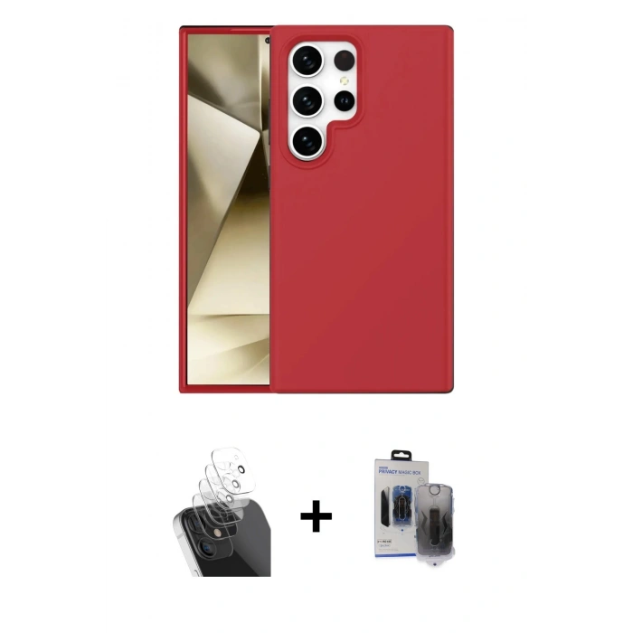 MARSİLYAN™- Galaxy S24 Ultra Kılıf Kozmos Yansıma Özel Seri - Siyah Vanessa Magic Hayalet Cam + Kamera Lens Koruma Cam - SF