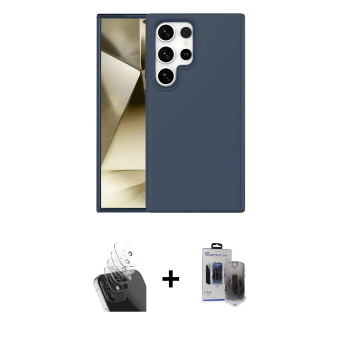 MARSİLYAN™- Galaxy S24 Ultra Kılıf Kozmos Yansıma Özel Seri - Siyah Vanessa Magic Hayalet Cam + Kamera Lens Koruma Cam - SF