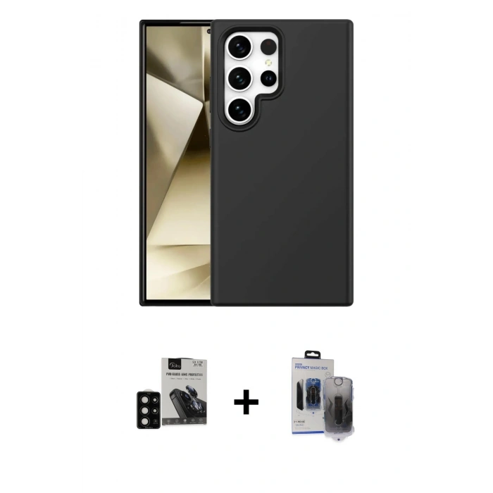 MARSİLYAN™- Galaxy S24 Ultra Kılıf Kozmos Yansıma Özel Seri - Siyah Vanessa Magic Hayalet Cam + PVD Metal Kamera Lens - SH