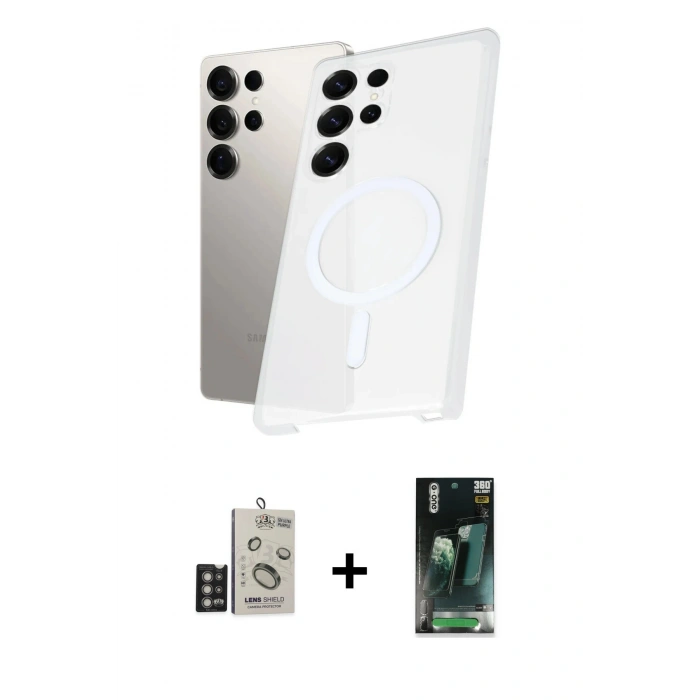 MARSİLYAN™- Galaxy S24 Ultra Kılıf Kutup Minimal - Siyah 360 Mat Full Body Arka Koruyucu + Bilvis Titan Kamera Lens - DNMR