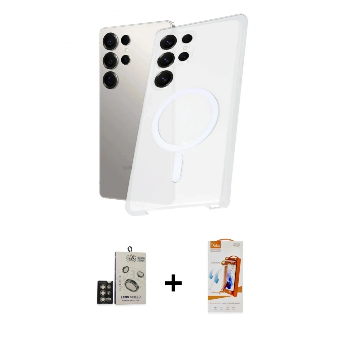 MARSİLYAN™- Galaxy S24 Ultra Kılıf Kutup Minimal - Siyah AutoKit 5in1 Fiber Polymer Nano Ekran Koruyucu + Bilvis Titan Kamera Lens - GD