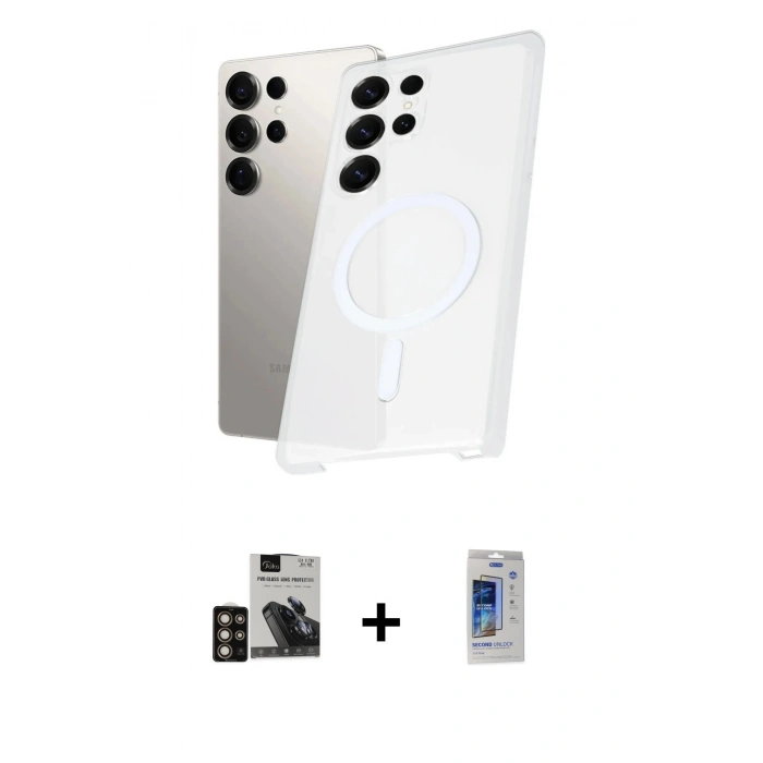 MARSİLYAN™- Galaxy S24 Ultra Kılıf Kutup Minimal - Siyah Durable Full Glue Curved Cam + PVD Metal Kamera Lens - GD