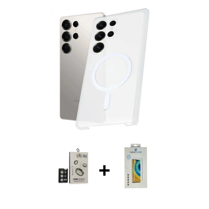 MARSİLYAN™- Galaxy S24 Ultra Kılıf Kutup Minimal - Siyah Polymer Nano Ekran Koruyucu + Bilvis Titan Kamera Lens - DNMR