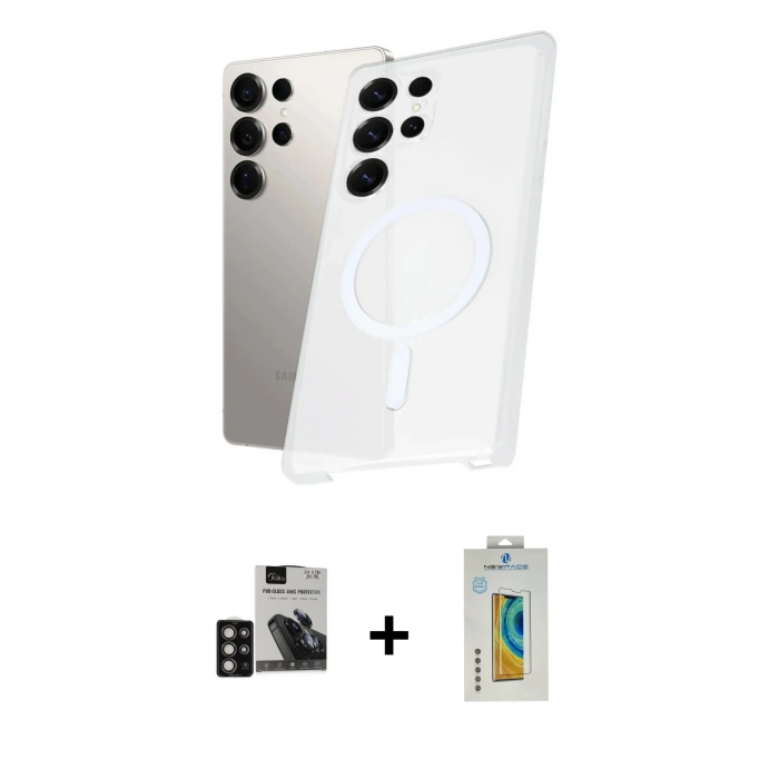 MARSİLYAN™- Galaxy S24 Ultra Kılıf Kutup Minimal - Siyah Polymer Nano Ekran Koruyucu + PVD Metal Kamera Lens - DNMR