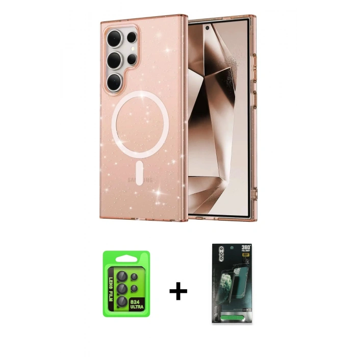 MARSİLYAN™- Galaxy S24 Ultra Kılıf Nova Asil Prime - Şeffaf 360 Full Body Arka Koruyucu + Raze Metal Kamera Lens - SH