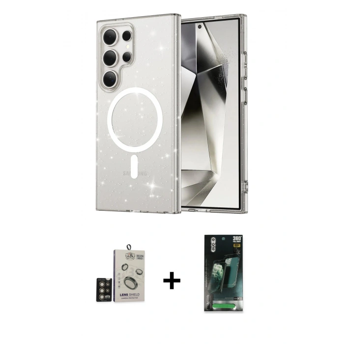 MARSİLYAN™- Galaxy S24 Ultra Kılıf Nova Asil Prime - Siyah 360 Mat Full Body Arka Koruyucu + Bilvis Titan Kamera Lens - GD