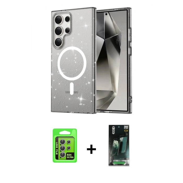 MARSİLYAN™- Galaxy S24 Ultra Kılıf Nova Asil Prime - Siyah 360 Mat Full Body Arka Koruyucu + Raze Metal Kamera Lens - GS