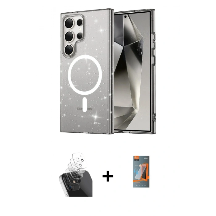 MARSİLYAN™- Galaxy S24 Ultra Kılıf Nova Asil Prime - Siyah AutoKit 5in1 Fiber Hayalet Polymer Nano Ekran Koruyucu + Kamera Lens Koruma Cam - SF