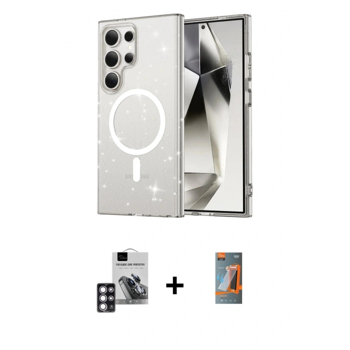 MARSİLYAN™- Galaxy S24 Ultra Kılıf Nova Asil Prime - Siyah AutoKit 5in1 Fiber Hayalet Polymer Nano Ekran Koruyucu + PVD Metal Kamera Lens - PE