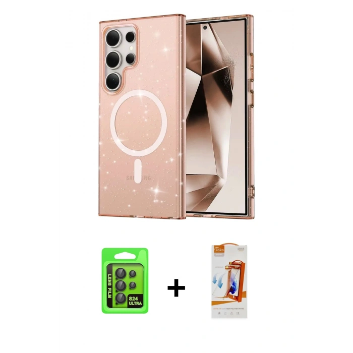 MARSİLYAN™- Galaxy S24 Ultra Kılıf Nova Asil Prime - Siyah AutoKit 5in1 Fiber Polymer Nano Ekran Koruyucu + Raze Metal Kamera Lens - SH
