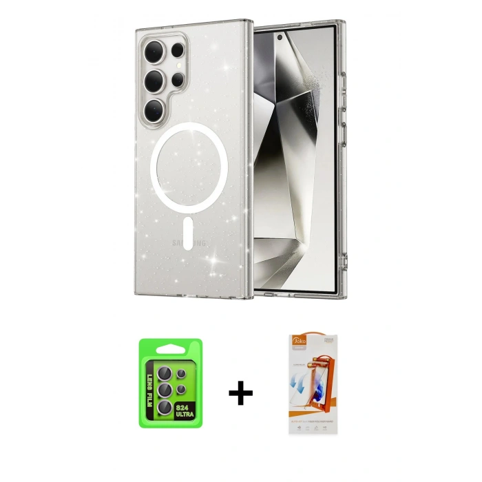 MARSİLYAN™- Galaxy S24 Ultra Kılıf Nova Asil Prime - Siyah AutoKit 5in1 Fiber Polymer Nano Ekran Koruyucu + Raze Metal Kamera Lens - MR