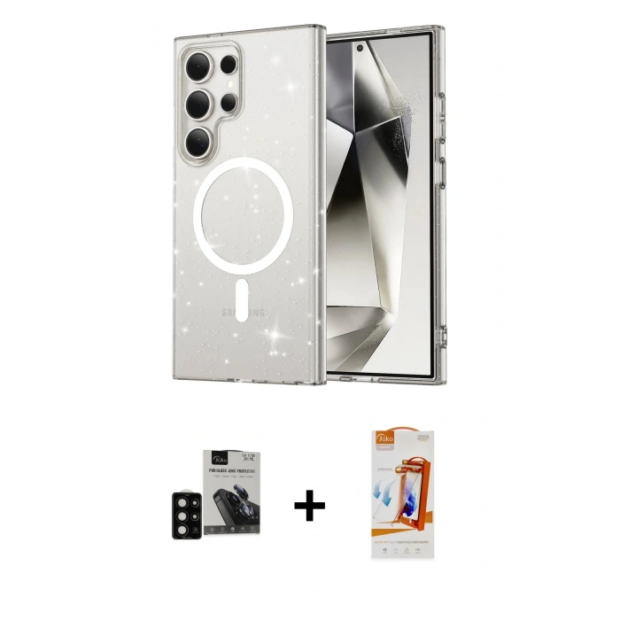 MARSİLYAN™- Galaxy S24 Ultra Kılıf Nova Asil Prime - Siyah AutoKit 5in1 Fiber Polymer Nano Ekran Koruyucu + PVD Metal Kamera Lens - SH