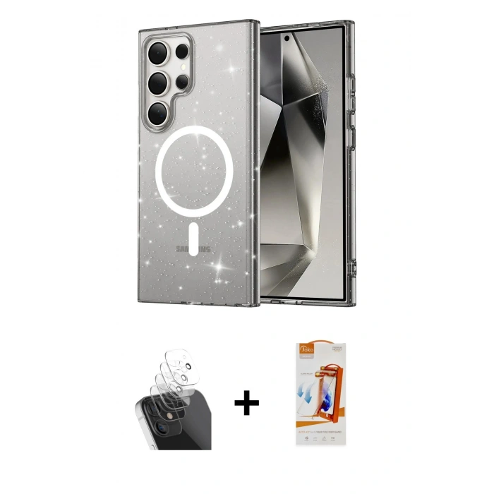 MARSİLYAN™- Galaxy S24 Ultra Kılıf Nova Asil Prime - Siyah AutoKit 5in1 Fiber Polymer Nano Ekran Koruyucu + Kamera Lens Koruma Cam - SF